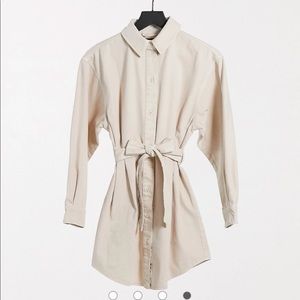 Small beige denim dress with a belt from Asos